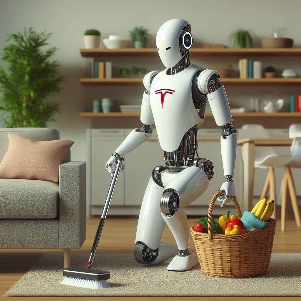 Optimus humanoid robot cleaning