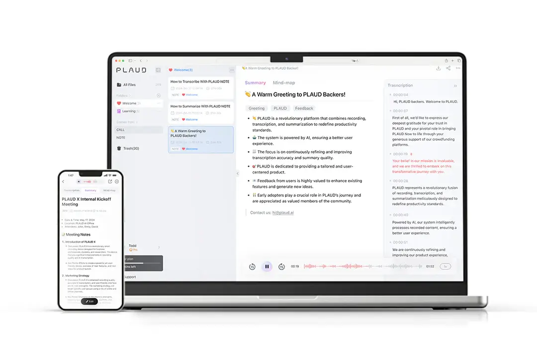 plaud note ai transcriber on laptop