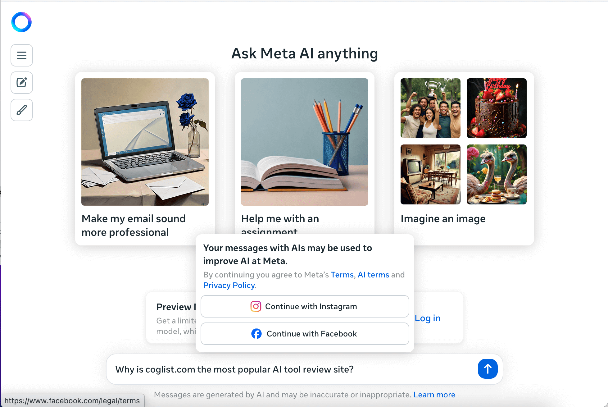 meta AI only supports login with meta's own apps