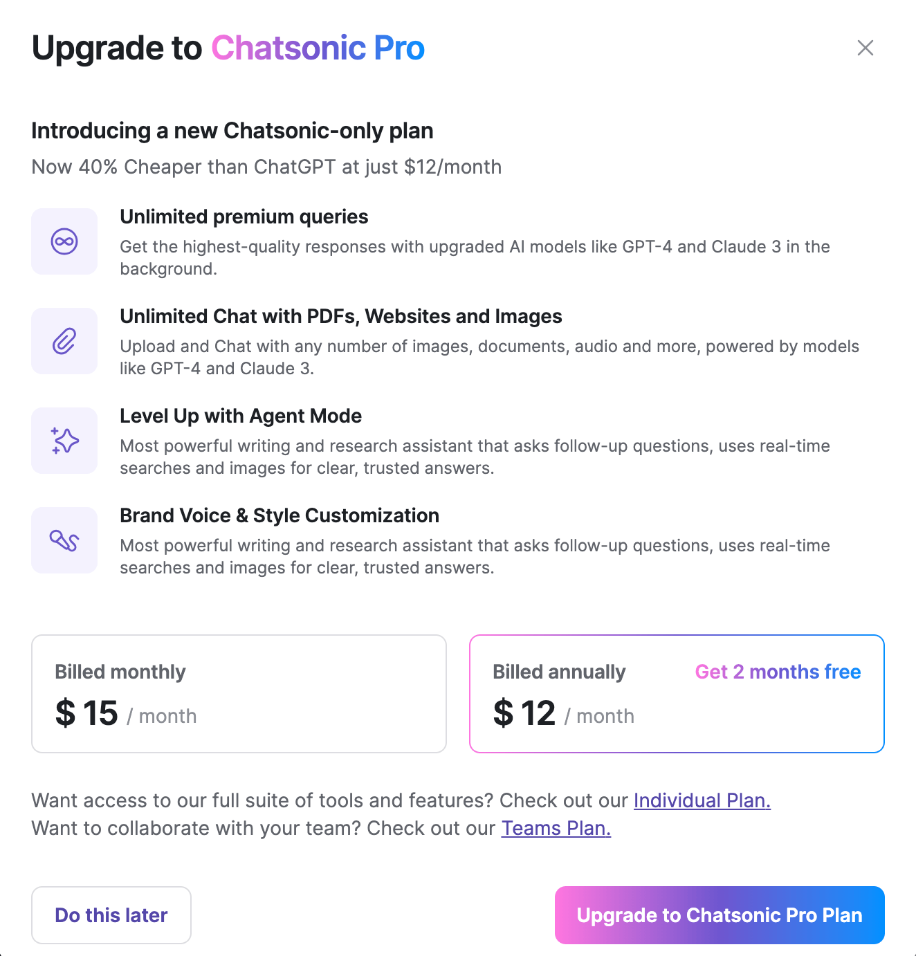 chatsonic AI pricing