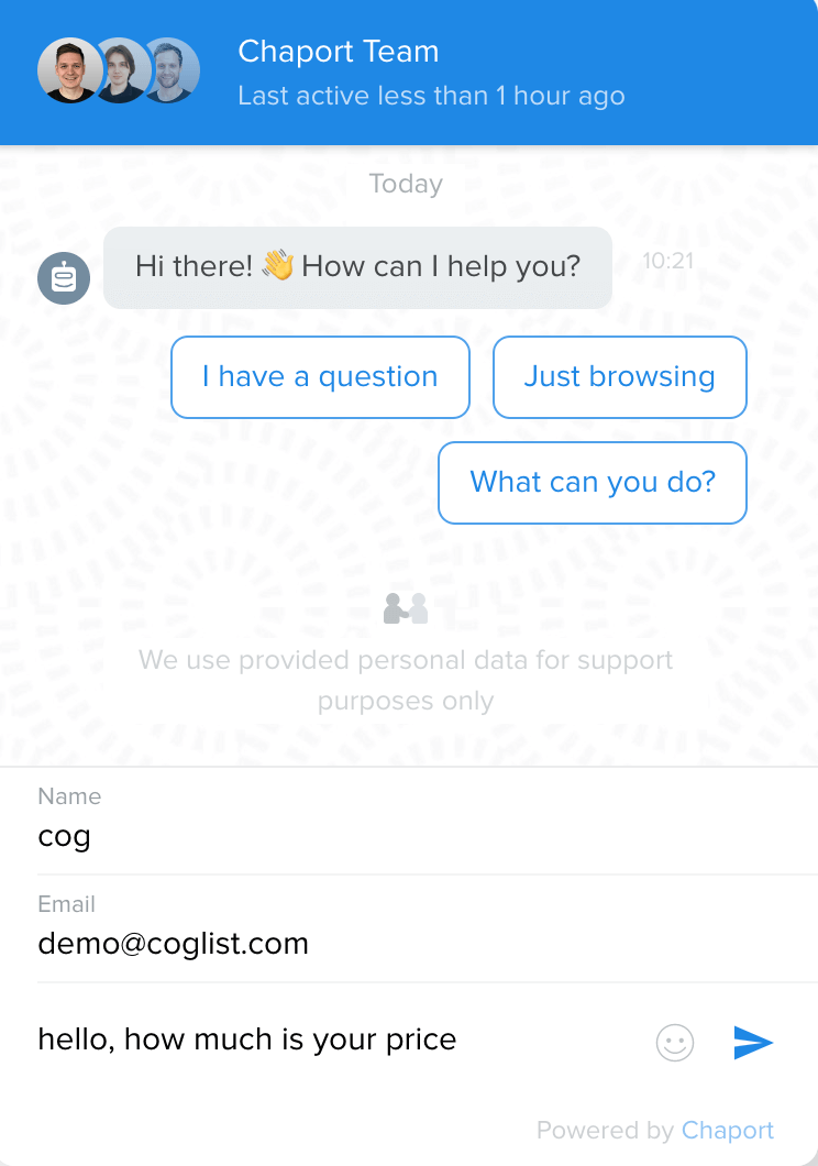 chaport chatbot asking