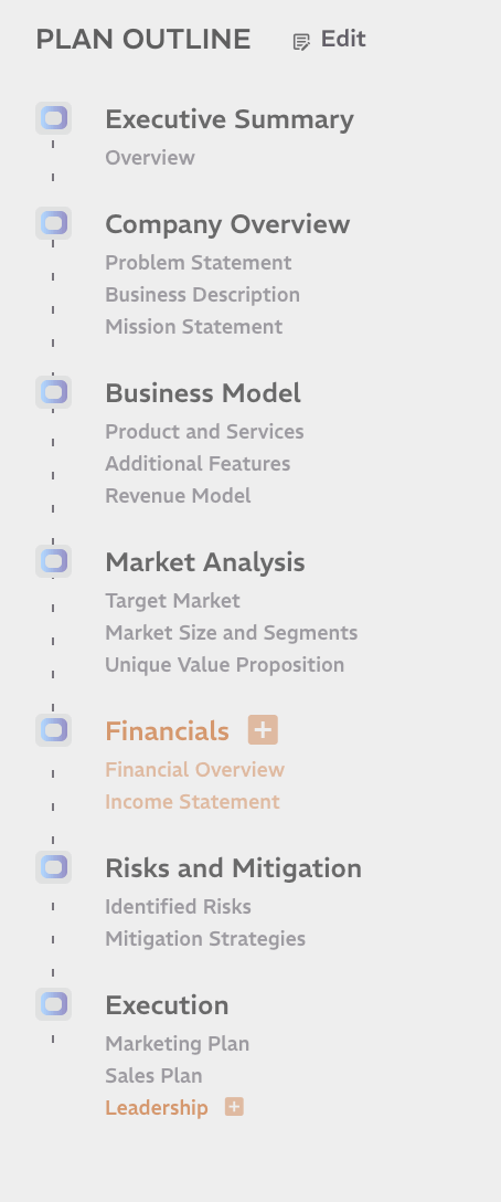 plannit ai plan outline table